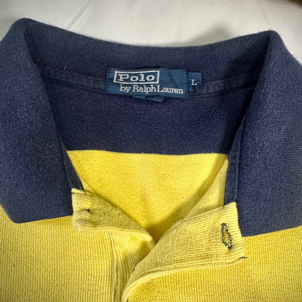 Ralph Lauren Men's Bold Yellow and Navy Striped Polo - Picture 5 of 5